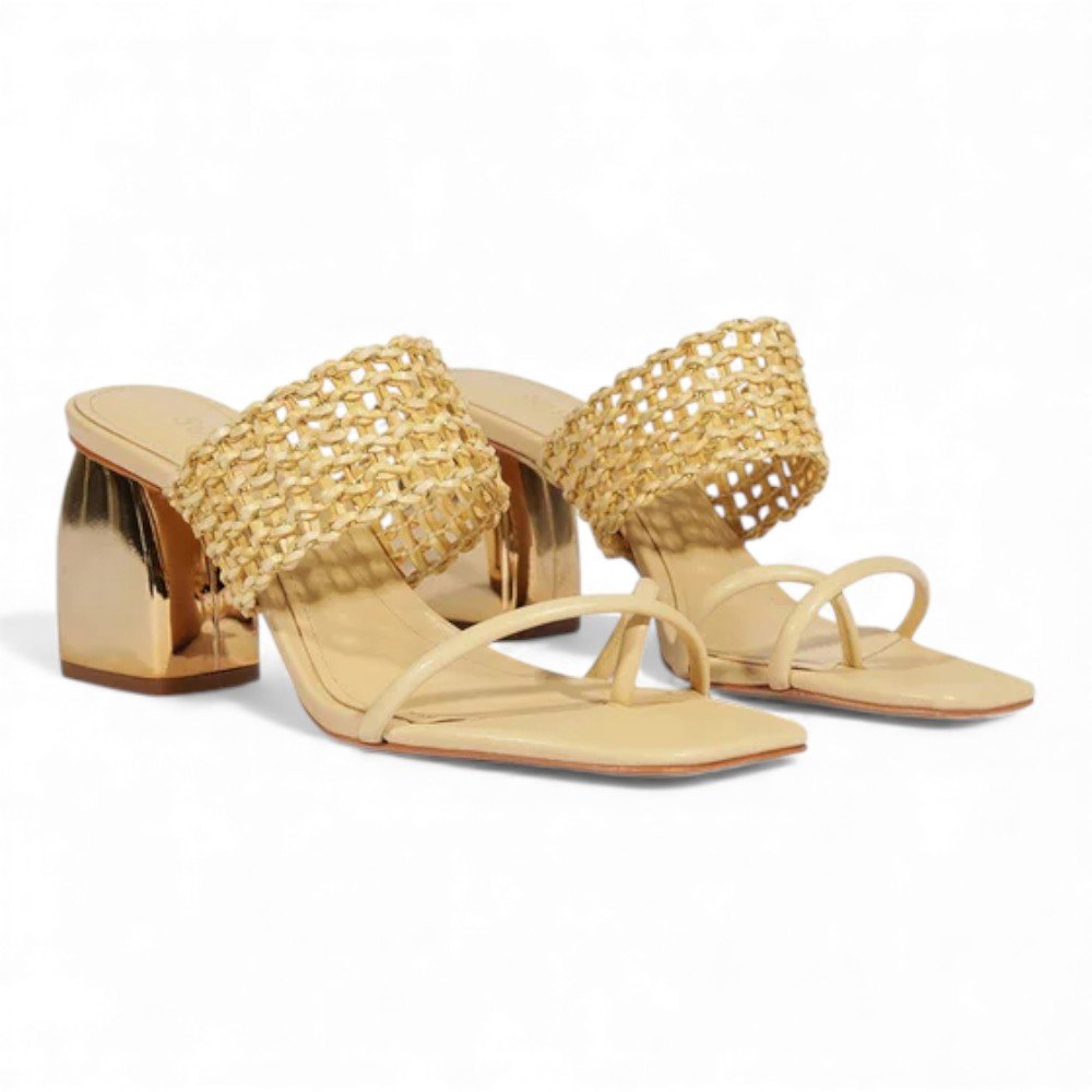 Sandália Feminina Schutz Mule Salto Bloco Tira Trançada Off White 3