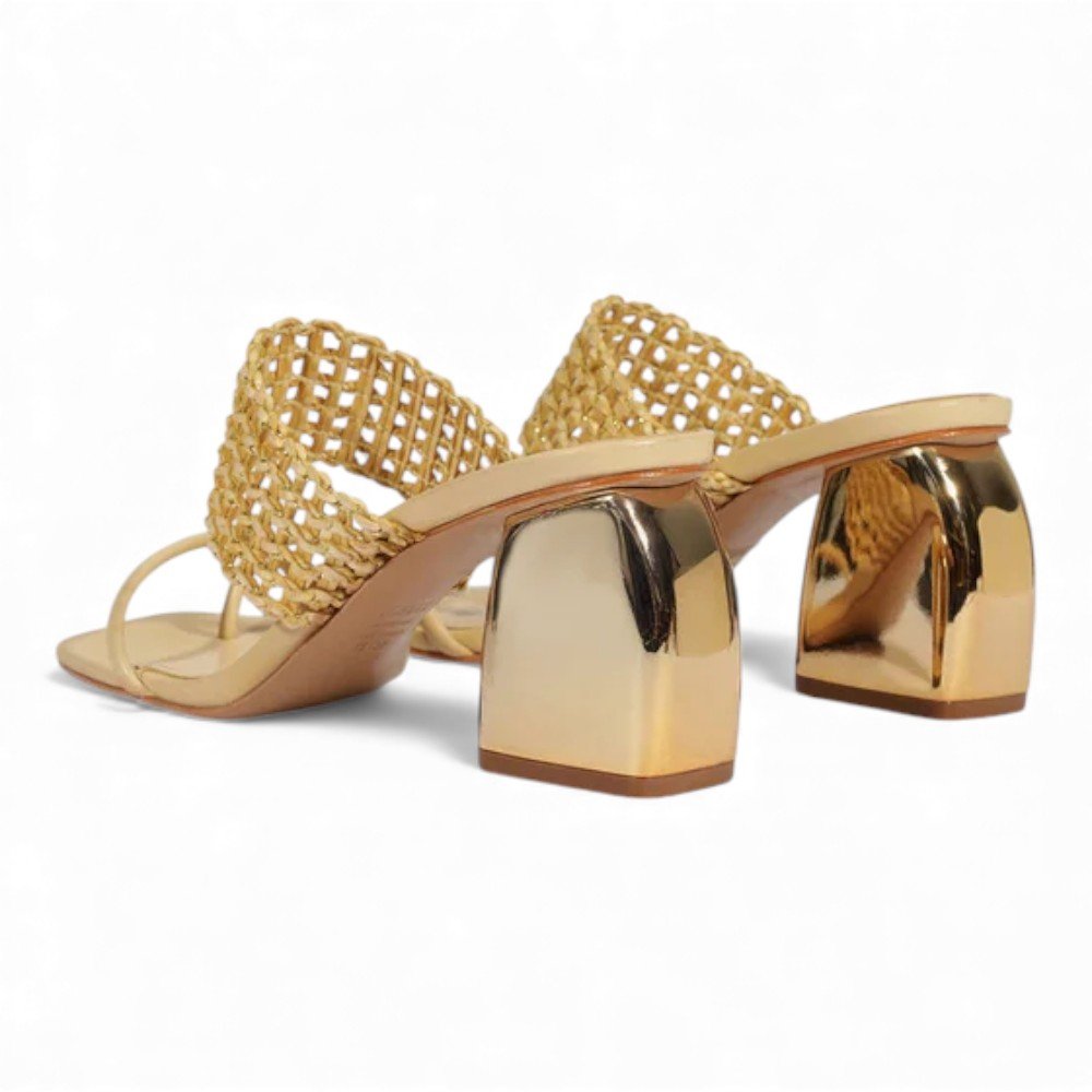 Sandália Feminina Schutz Mule Salto Bloco Tira Trançada Off White 4