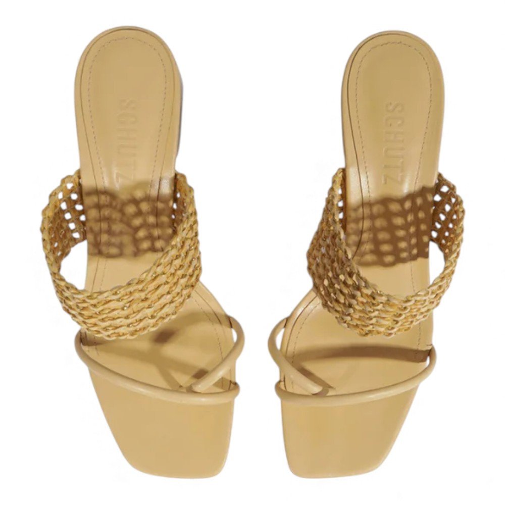 Sandália Feminina Schutz Mule Salto Bloco Tira Trançada Off White 5