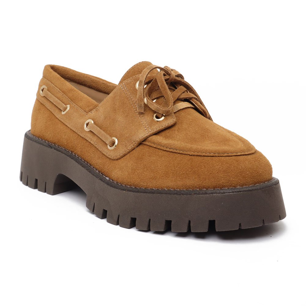 Mocassim Feminino Cecconello Couro Sola Alta Cadarço Caramelo 2