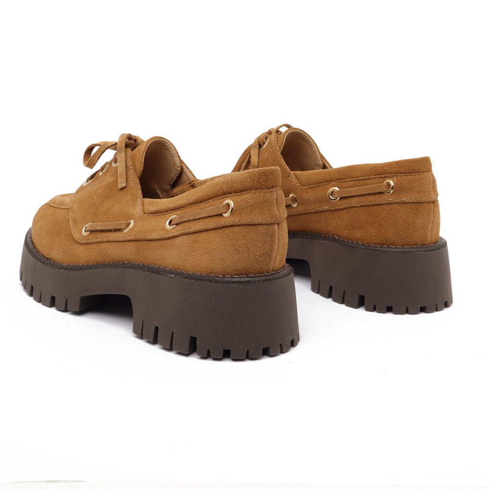 Mocassim Feminino Cecconello Couro Sola Alta Cadarço Caramelo 4