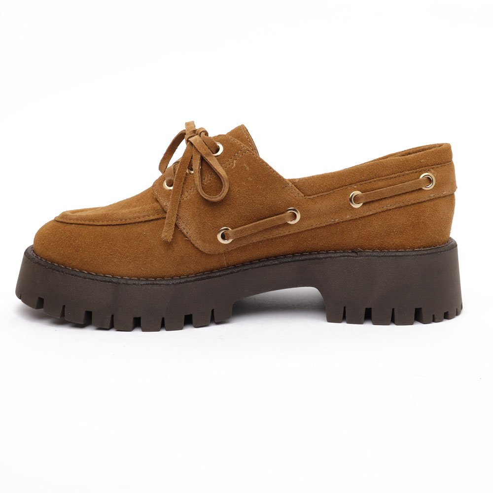Mocassim Feminino Cecconello Couro Sola Alta Cadarço Caramelo 7