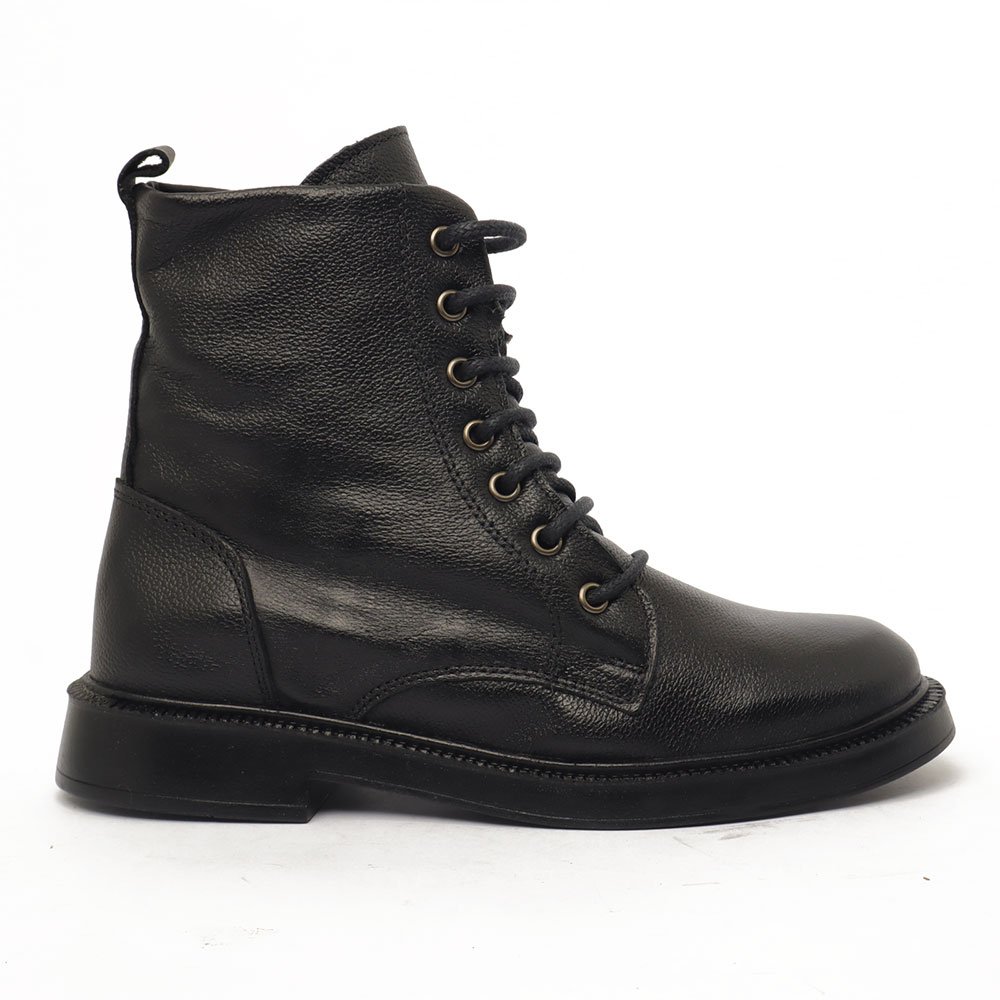 Coturno Feminino Flatform Sapato Da Corte Couro Salto Baixo Cano Curto Cadarço -Produto 04 Preto 1