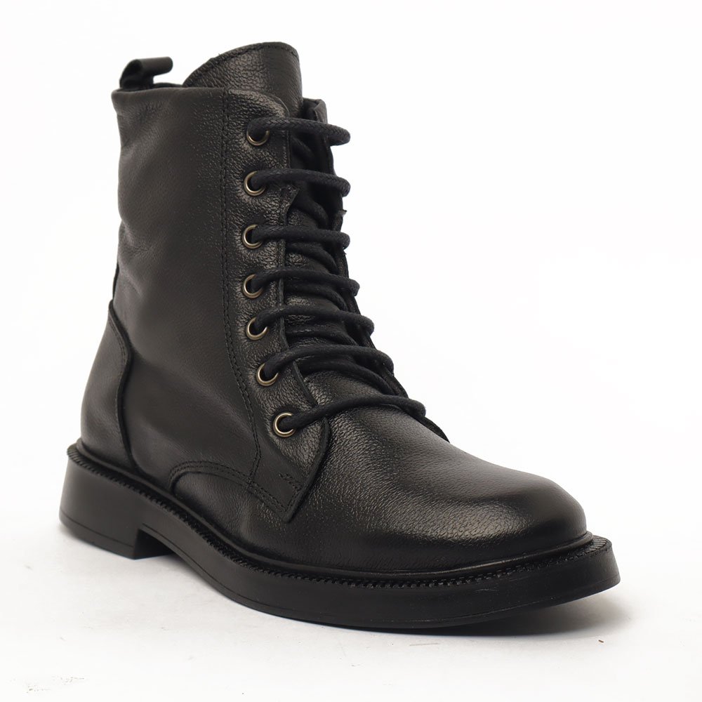 Coturno Feminino Flatform Sapato Da Corte Couro Salto Baixo Cano Curto Cadarço -Produto 04 Preto 2
