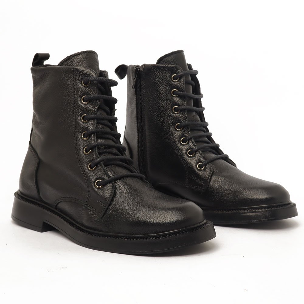 Coturno Feminino Flatform Sapato Da Corte Couro Salto Baixo Cano Curto Cadarço -Produto 04 Preto 3