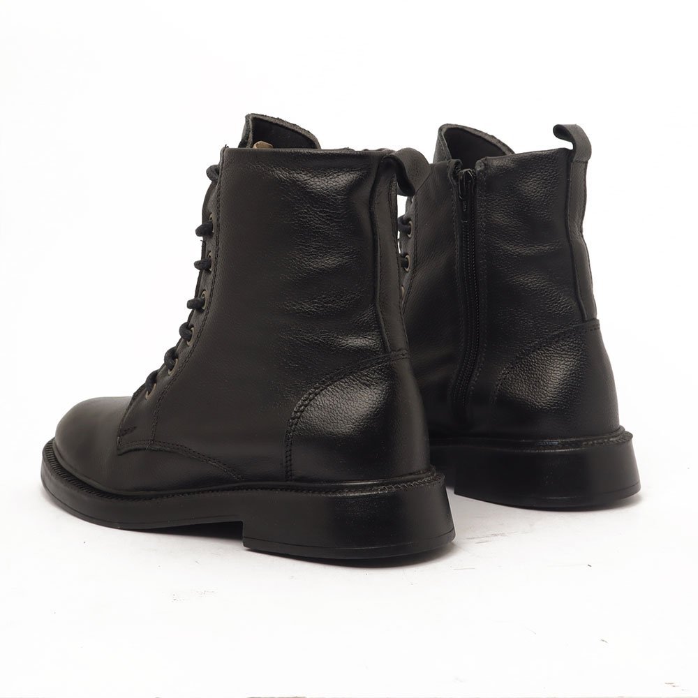 Coturno Feminino Flatform Sapato Da Corte Couro Salto Baixo Cano Curto Cadarço -Produto 04 Preto 4