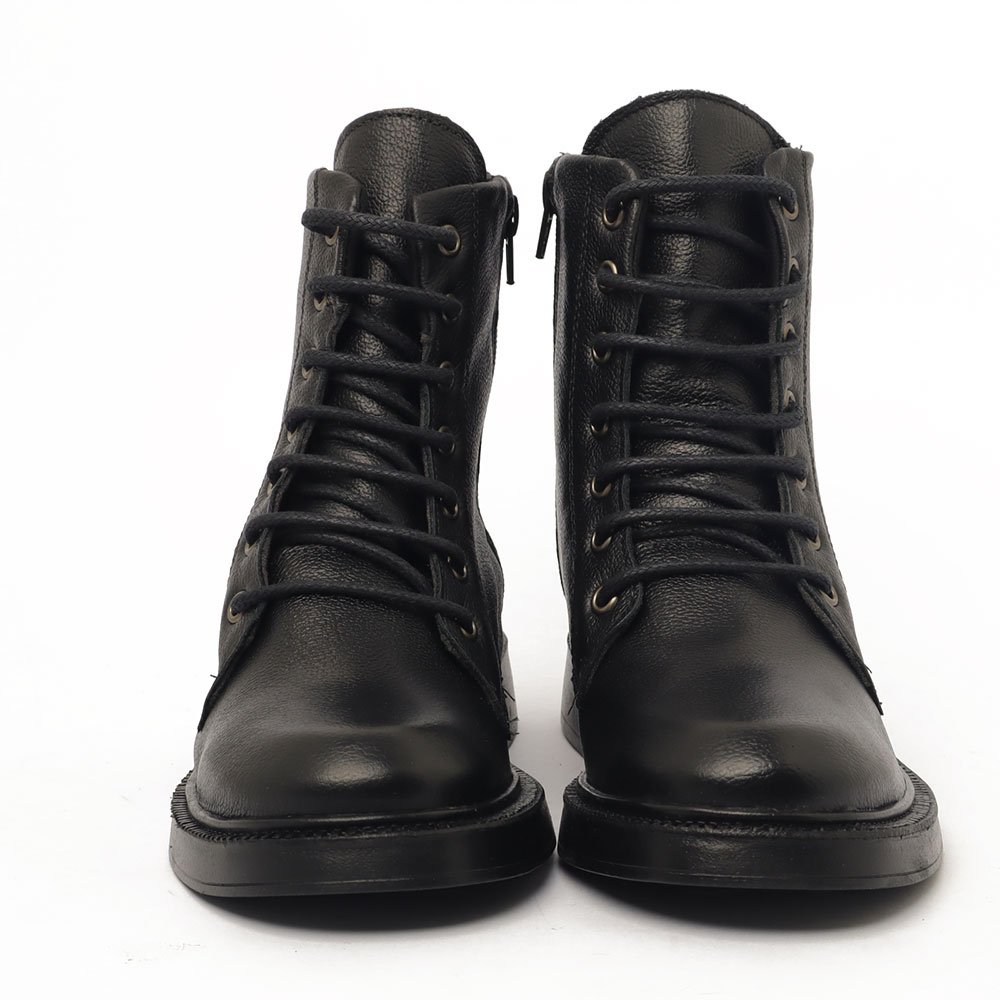 Coturno Feminino Flatform Sapato Da Corte Couro Salto Baixo Cano Curto Cadarço -Produto 04 Preto 5