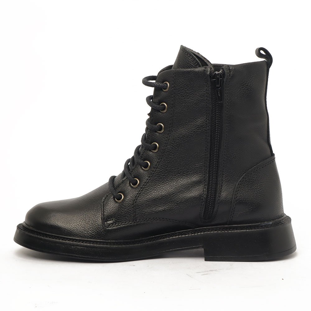 Coturno Feminino Flatform Sapato Da Corte Couro Salto Baixo Cano Curto Cadarço -Produto 04 Preto 7