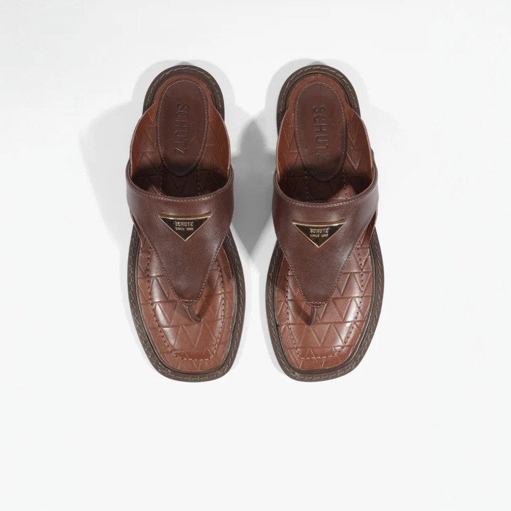 Rasteira Flat Schutz Shield Couro Marrom 5