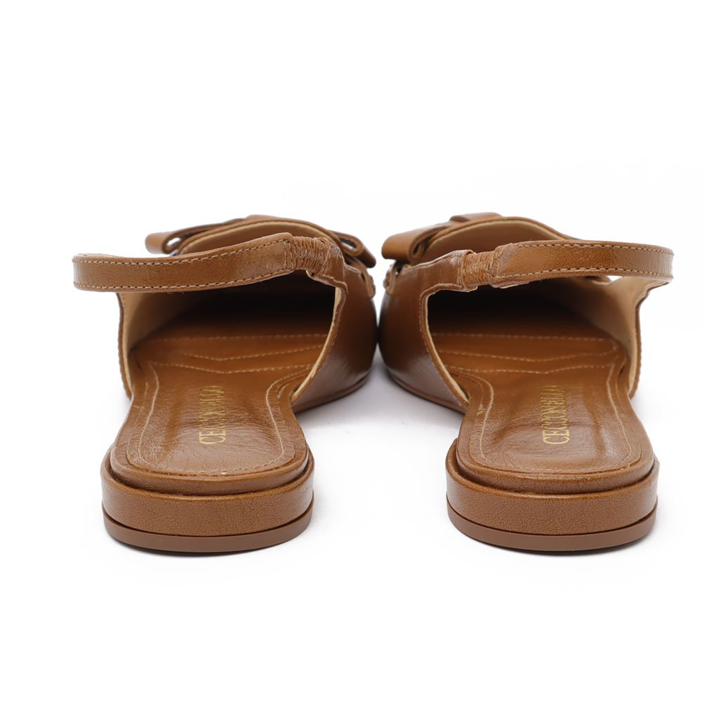 Slingback Flat Cecconello Couro Bico Quadrado Franja Caramelo 9