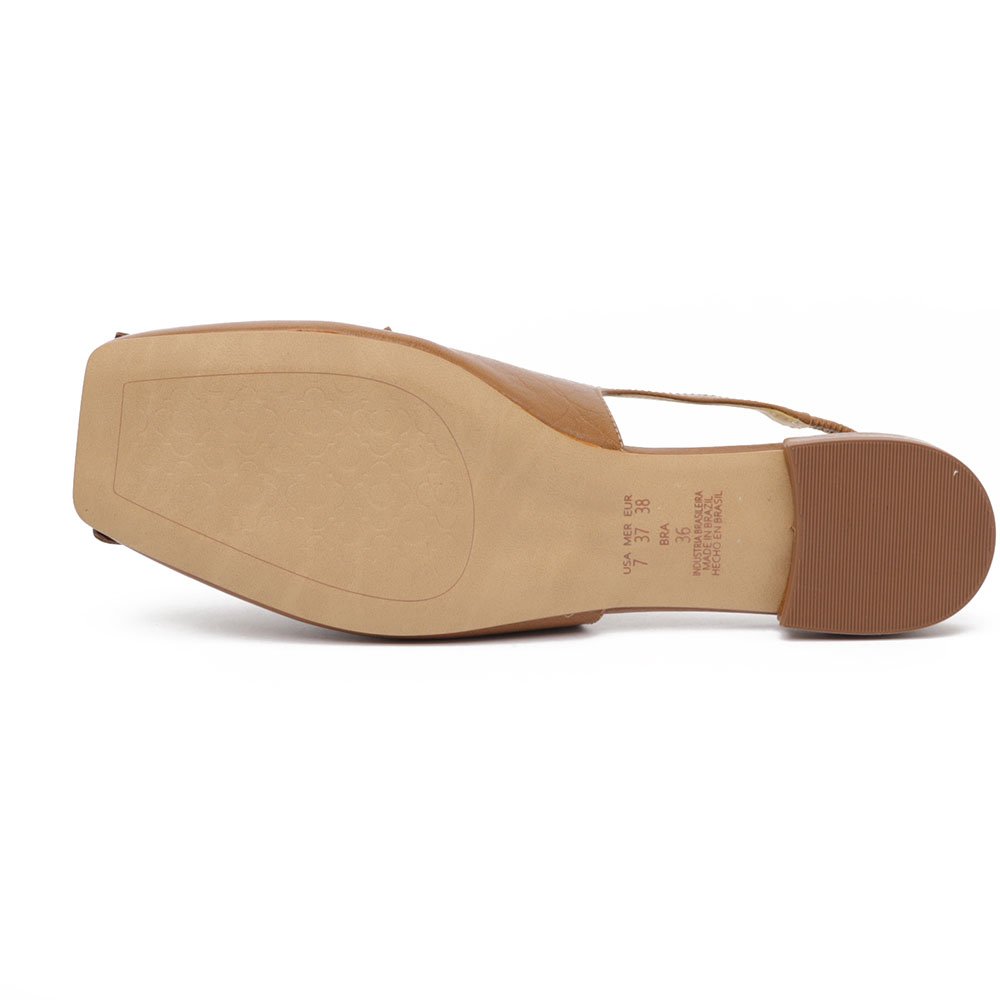 Slingback Flat Cecconello Couro Bico Quadrado Franja Caramelo 10