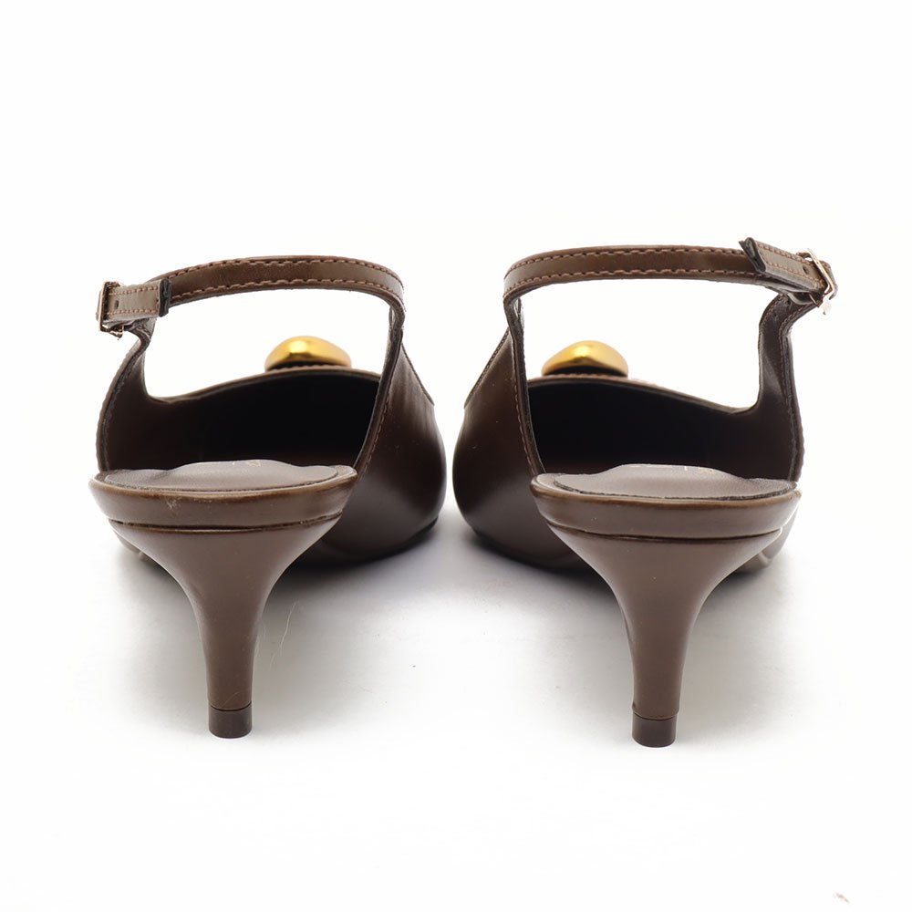 Slingback Feminino Sapato da Corte Salto Fino Baixo Tricolor Pedra Marrom 8