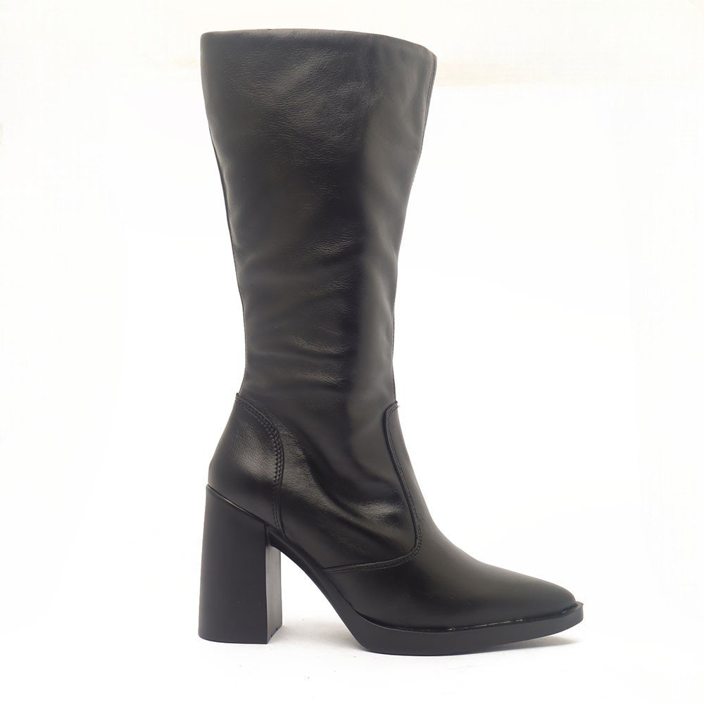 Bota Feminina Belluno Salto Bloco Alto Vira Meia Pata Couro