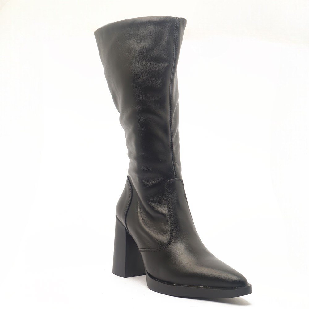 Bota Feminina Belluno Salto Bloco Alto Vira Meia Pata Couro Preto 2
