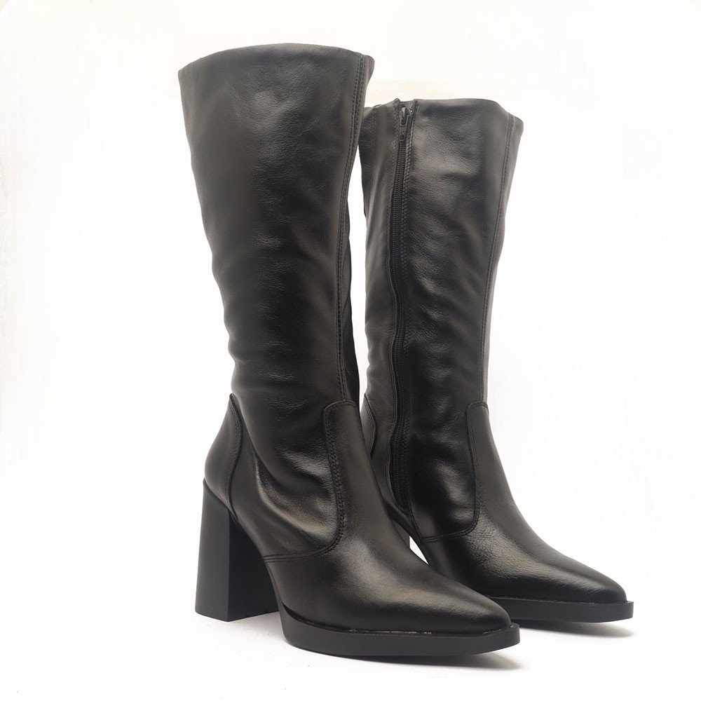 Bota Feminina Belluno Salto Bloco Alto Vira Meia Pata Couro Preto 3