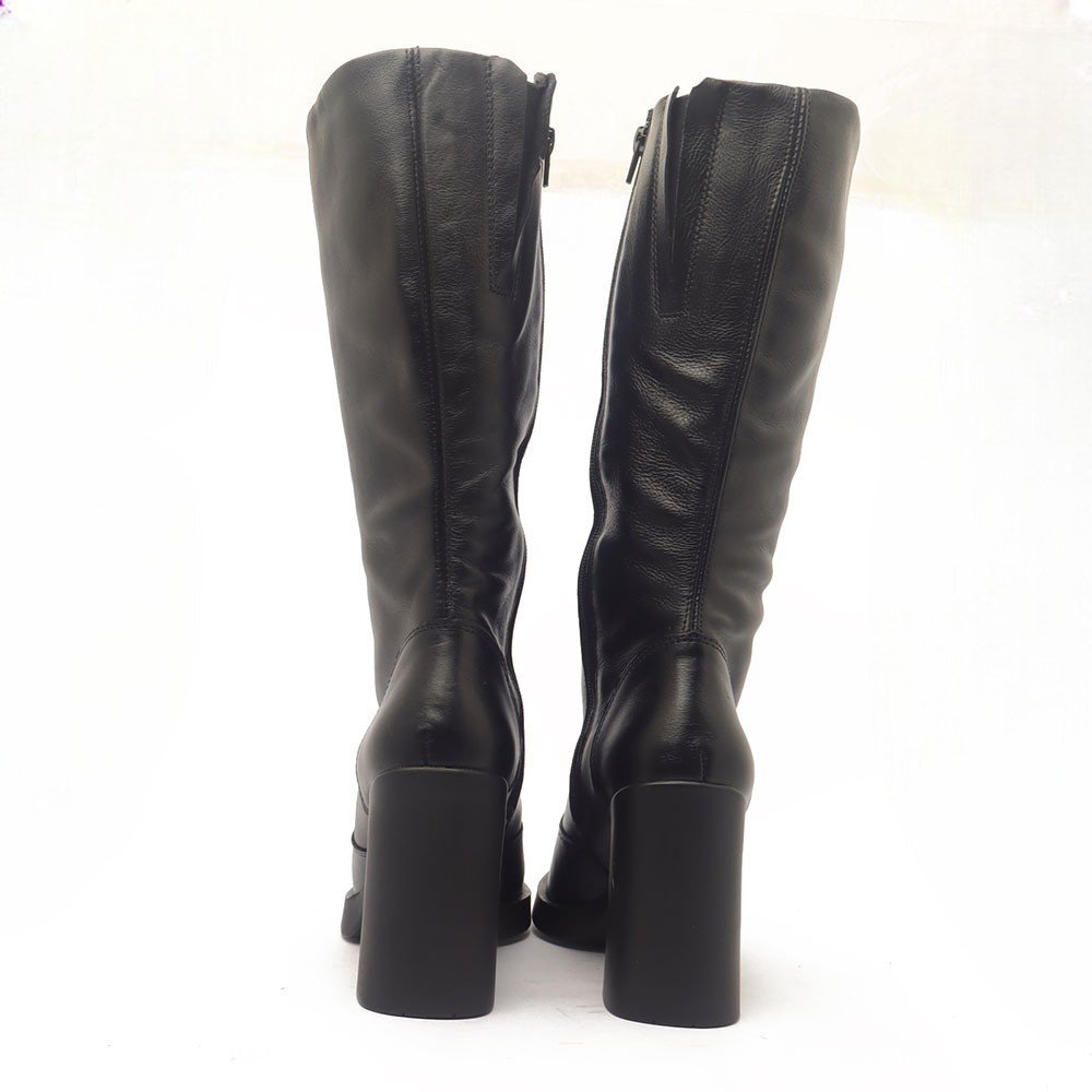 Bota Feminina Belluno Salto Bloco Alto Vira Meia Pata Couro Preto 4