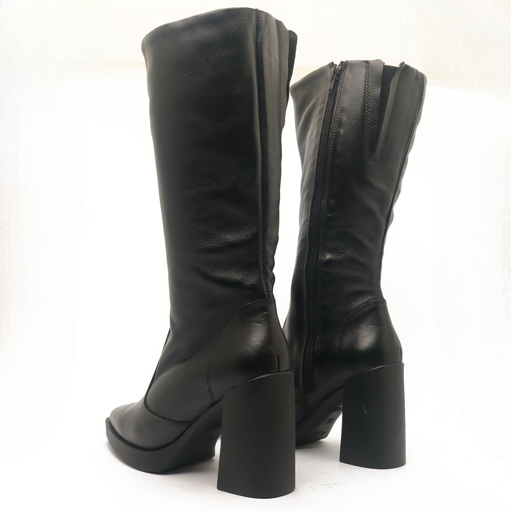 Bota Feminina Belluno Salto Bloco Alto Vira Meia Pata Couro Preto 5