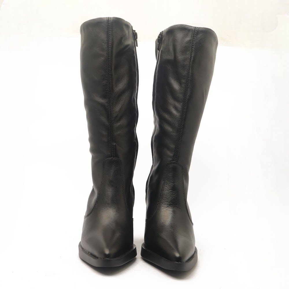 Bota Feminina Belluno Salto Bloco Alto Vira Meia Pata Couro Preto 6
