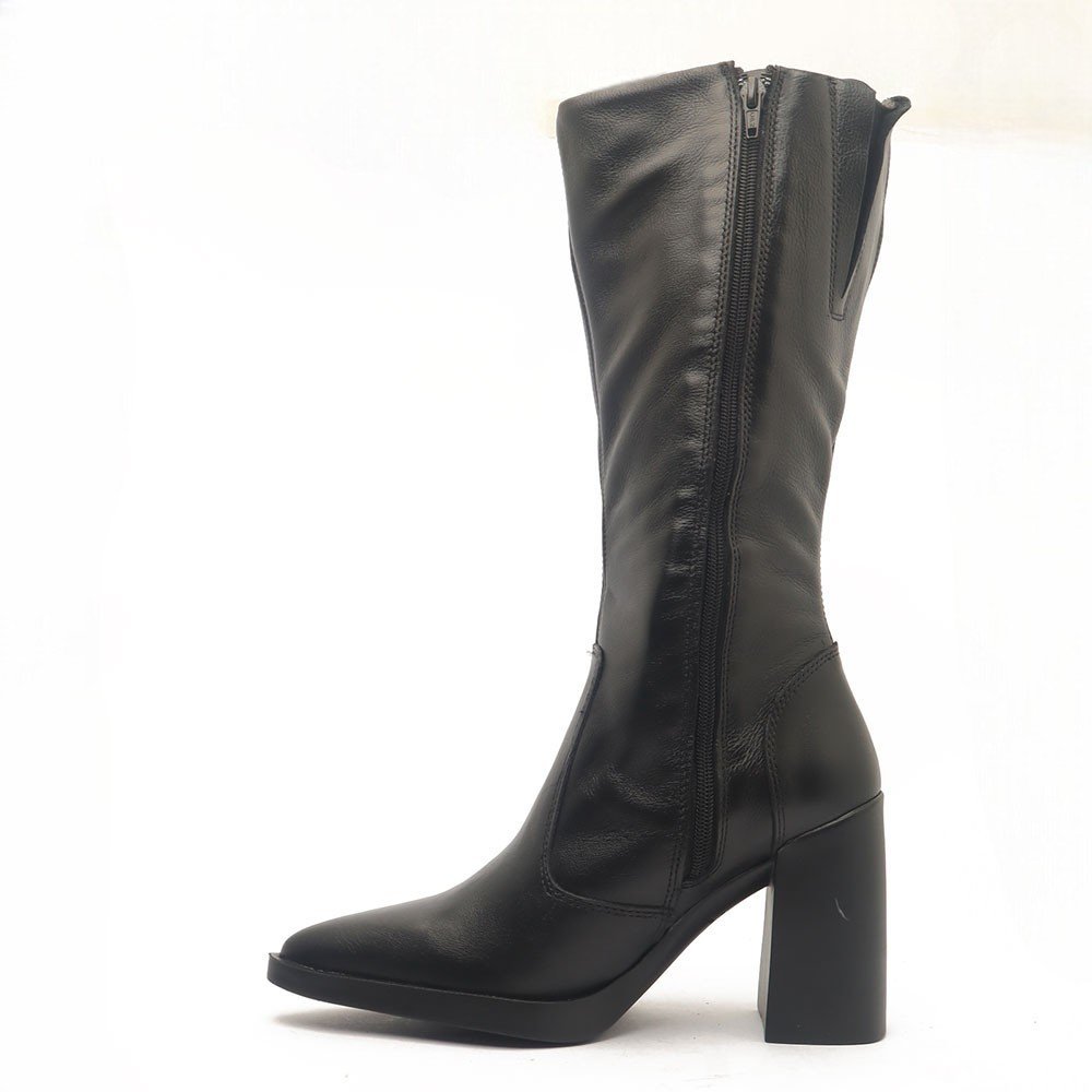 Bota Feminina Belluno Salto Bloco Alto Vira Meia Pata Couro Preto 7