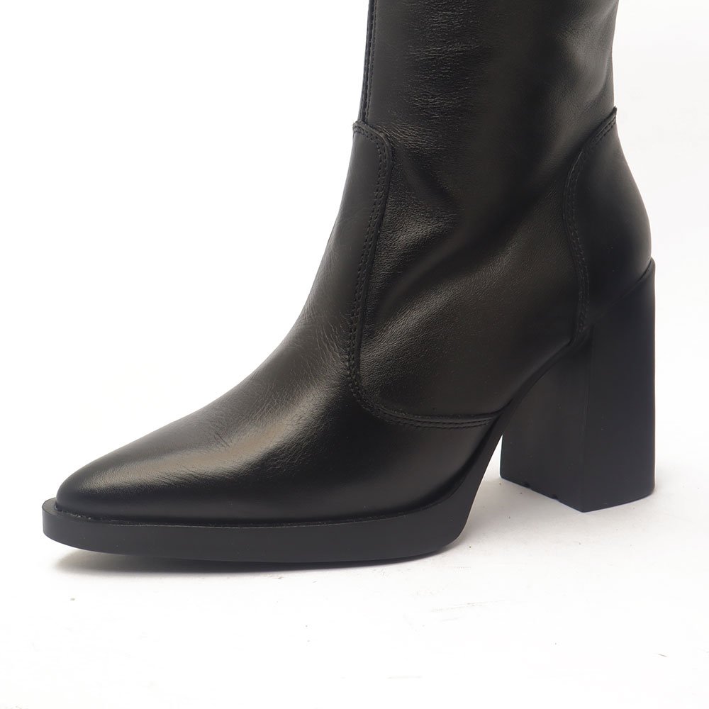 Bota Feminina Belluno Salto Bloco Alto Vira Meia Pata Couro Preto 9