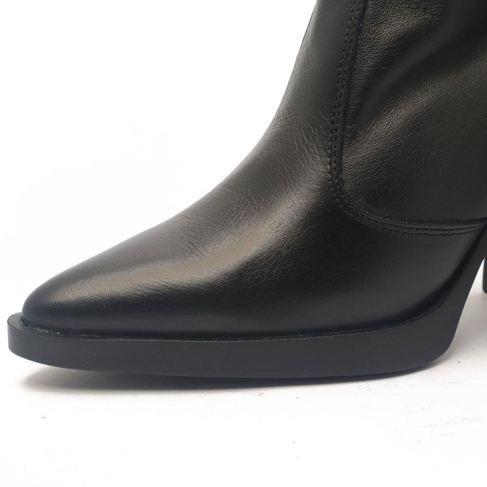 Bota Feminina Belluno Salto Bloco Alto Vira Meia Pata Couro Preto 10