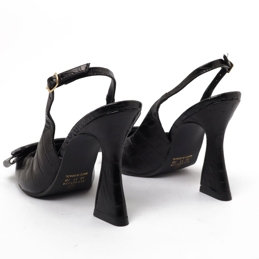 Slingback Sapato da Corte Salto Alto Croco Fivela Preto 4