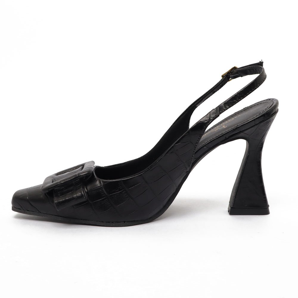 Slingback Sapato da Corte Salto Alto Croco Fivela Preto 6