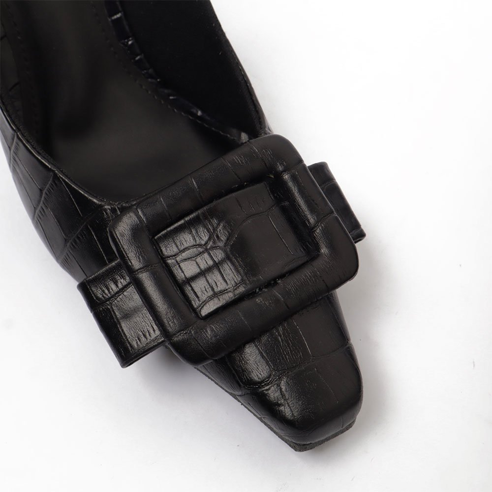 Slingback Sapato da Corte Salto Alto Croco Fivela Preto 7
