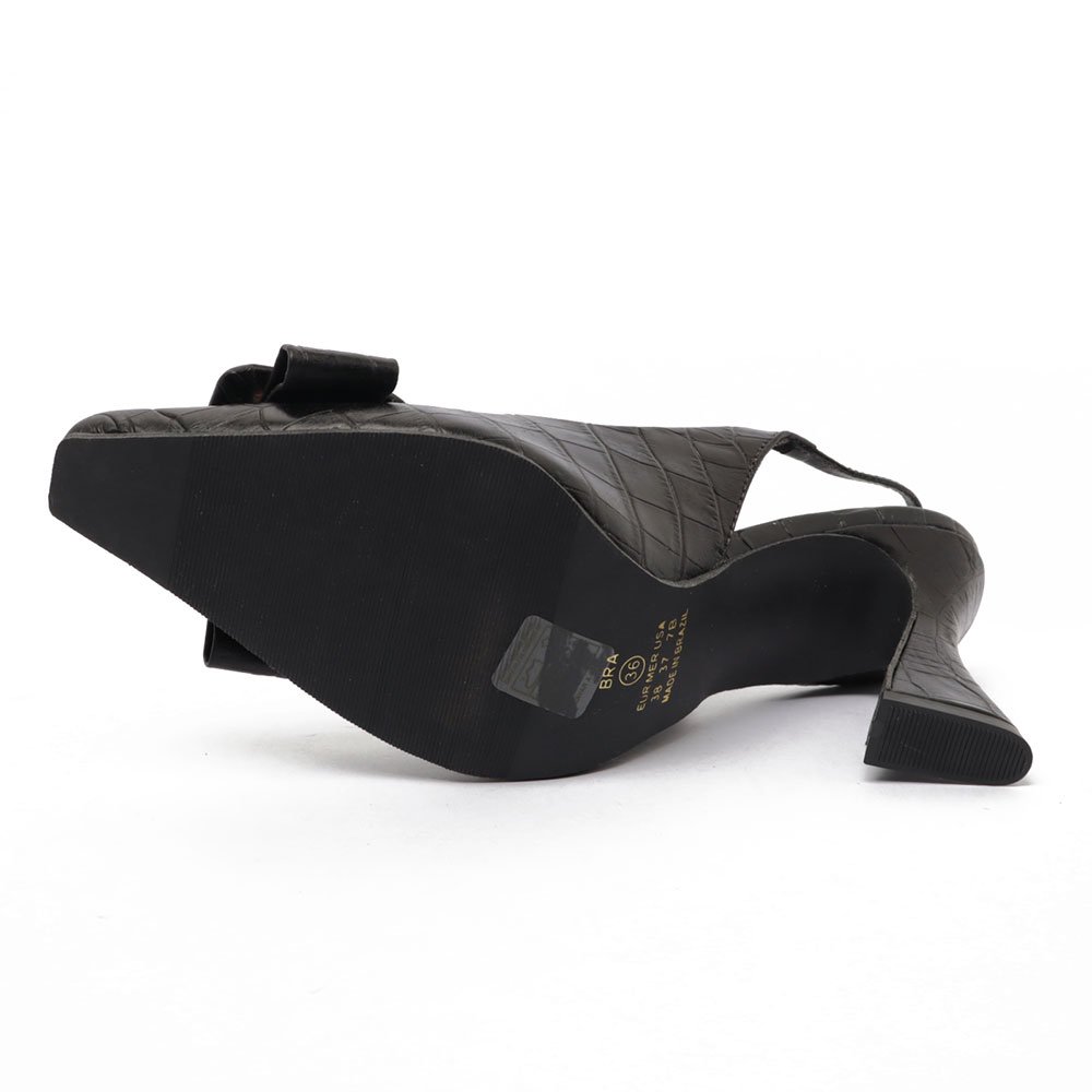 Slingback Sapato da Corte Salto Alto Croco Fivela Preto 9