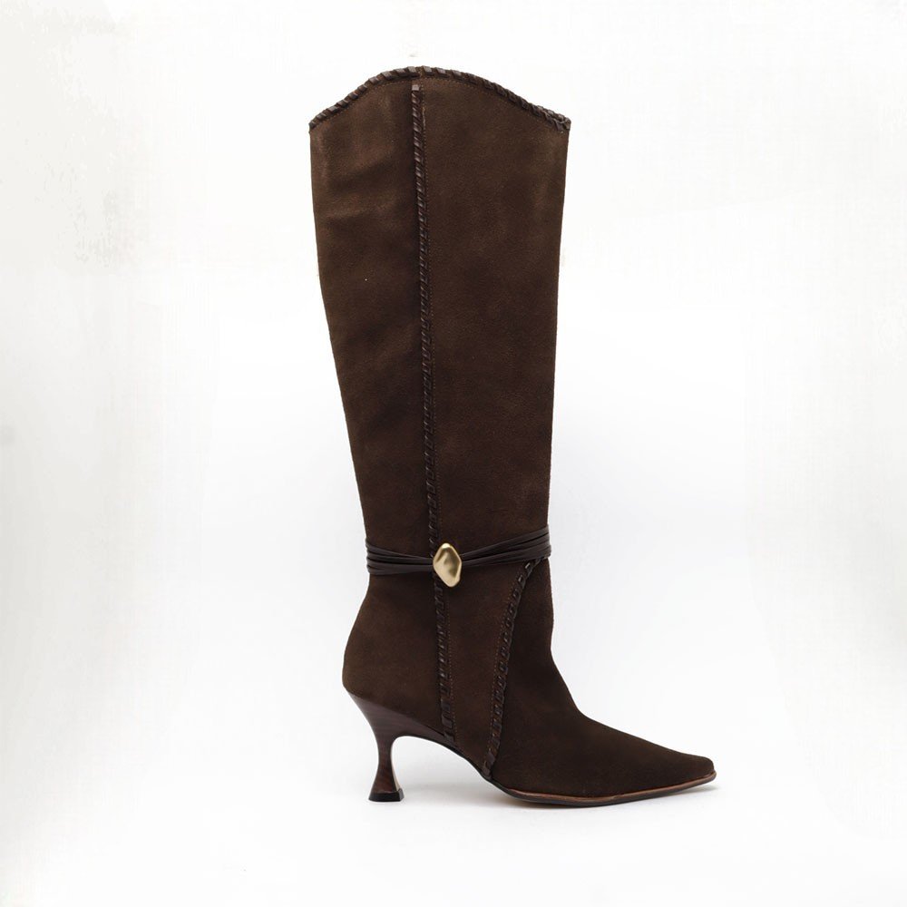 Bota Cecconello Salto Fino Médio Cano Alto Nobuck Couro