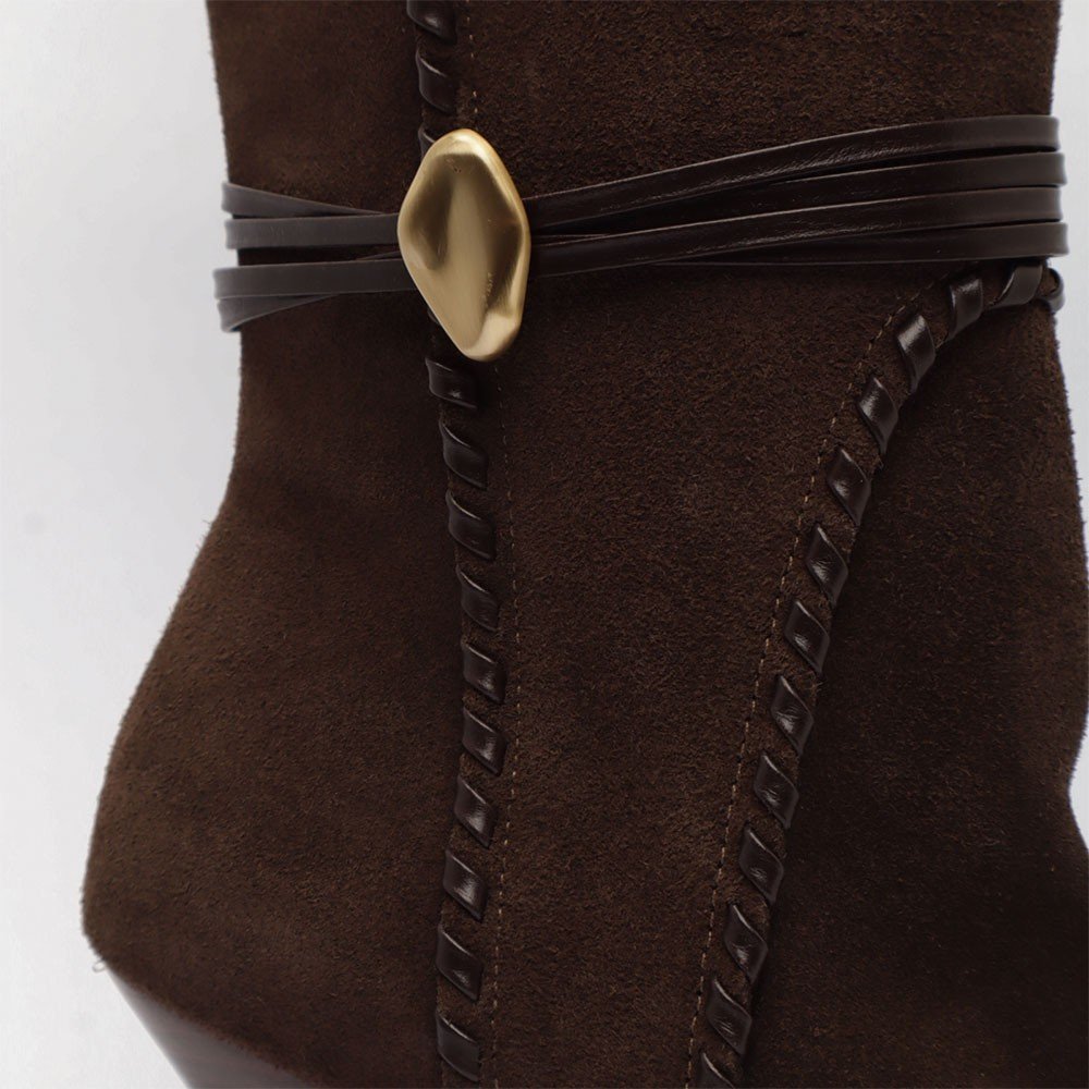 Bota Cecconello Salto Fino Médio Cano Alto Nobuck Couro Marrom 6