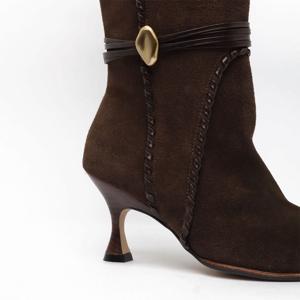 Bota Cecconello Salto Fino Médio Cano Alto Nobuck Couro Marrom 7