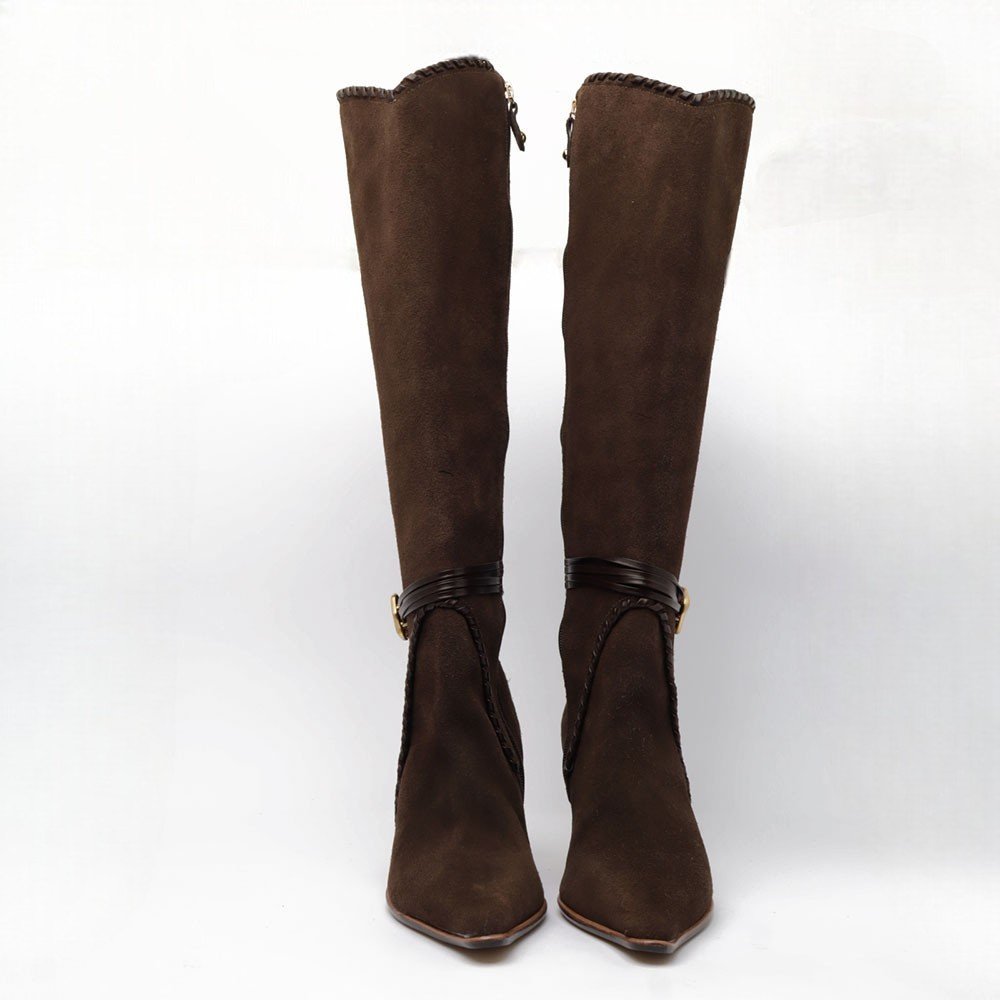 Bota Cecconello Salto Fino Médio Cano Alto Nobuck Couro Marrom 9
