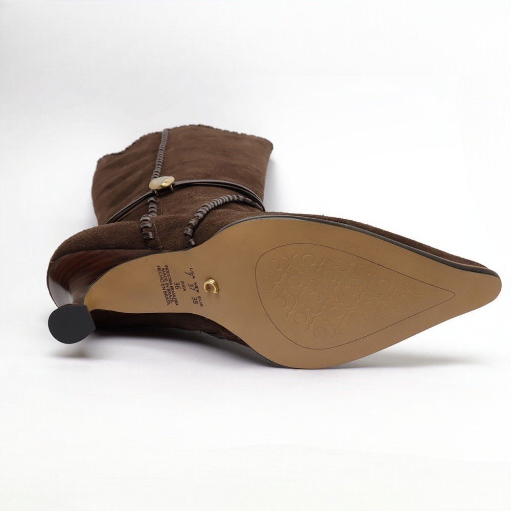 Bota Cecconello Salto Fino Médio Cano Alto Nobuck Couro Marrom 10