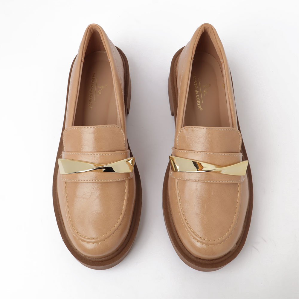 Mocassim Feminino Sapato Da Corte Texturizado Sola Alta Nude 5