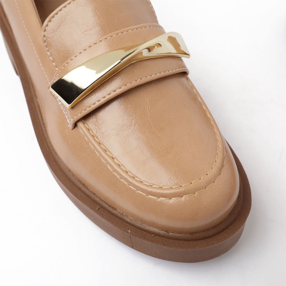 Mocassim Feminino Sapato Da Corte Texturizado Sola Alta Nude 7