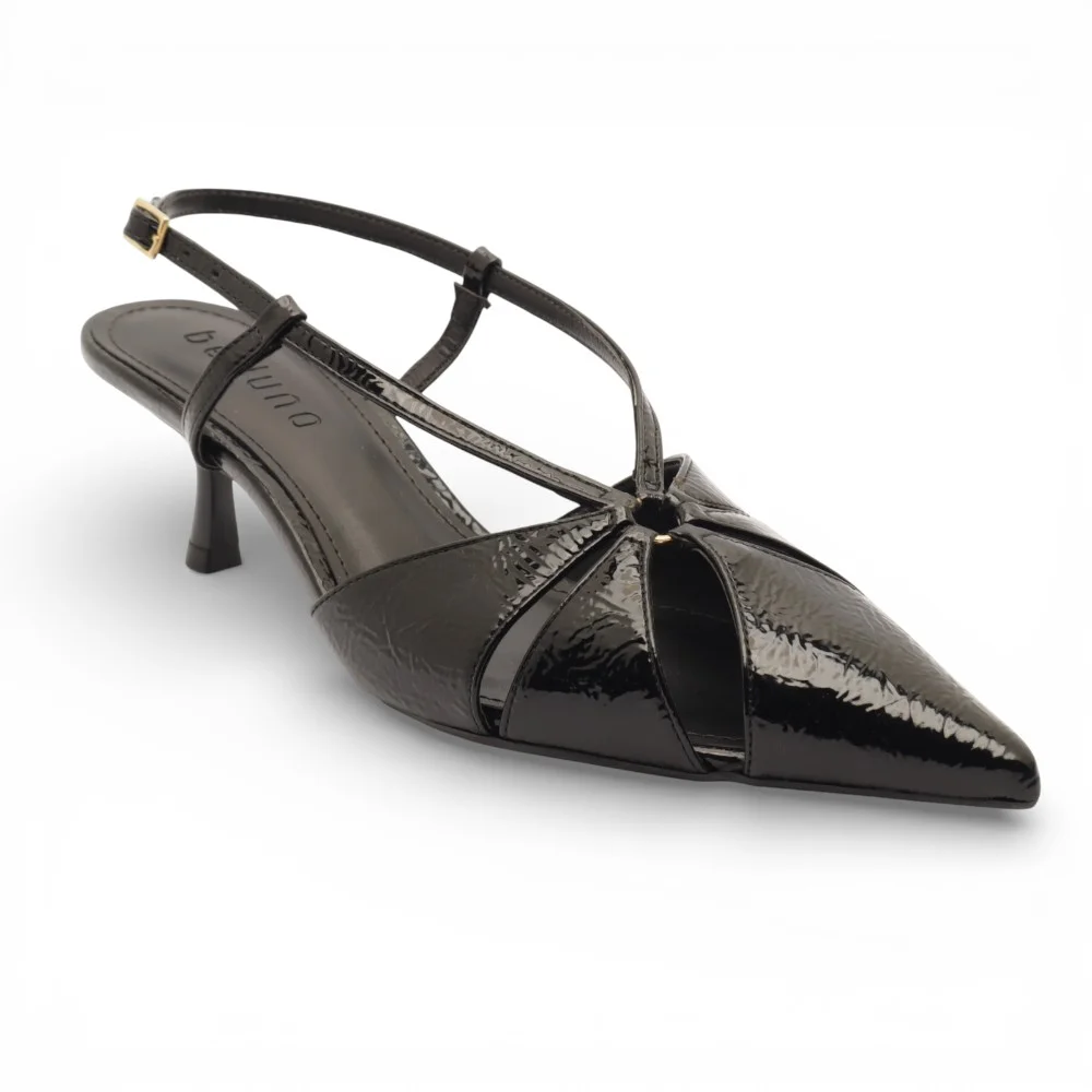 Scarpin Slingback Belluno Salto Fino Baixo Vazado Preto 2