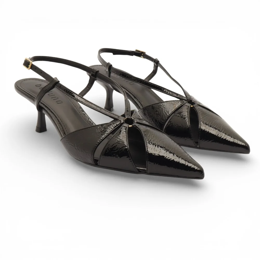 Scarpin Slingback Belluno Salto Fino Baixo Vazado Preto 3