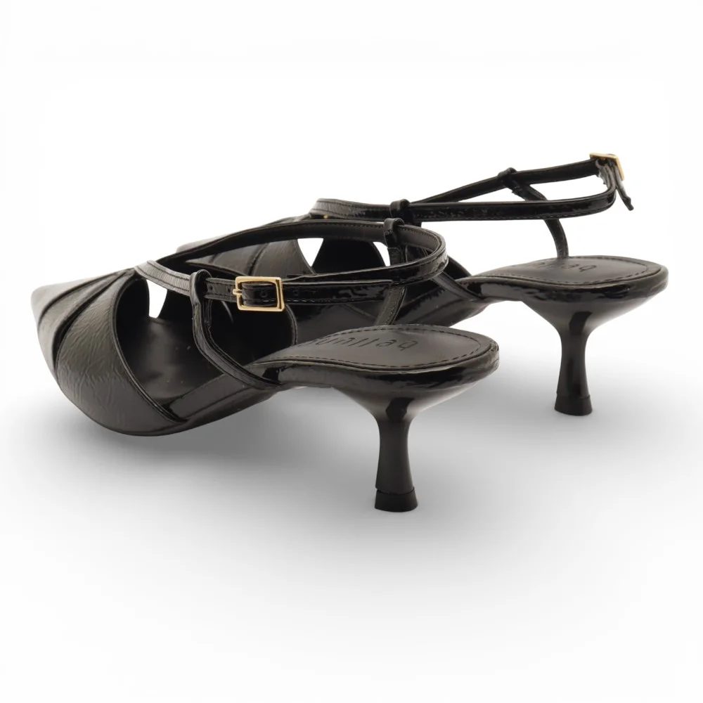 Scarpin Slingback Belluno Salto Fino Baixo Vazado Preto 4
