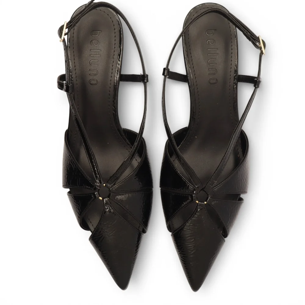 Scarpin Slingback Belluno Salto Fino Baixo Vazado Preto 5