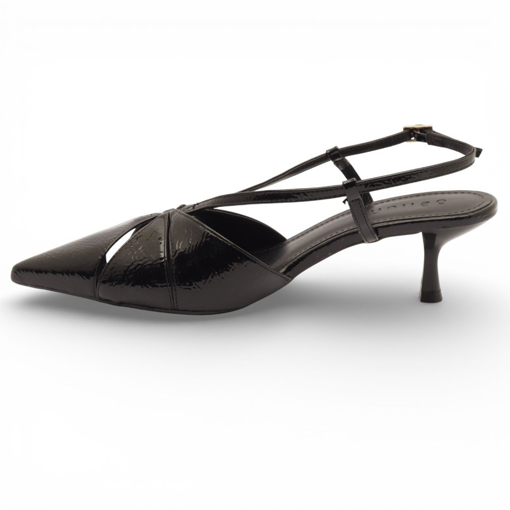 Scarpin Slingback Belluno Salto Fino Baixo Vazado Preto 6