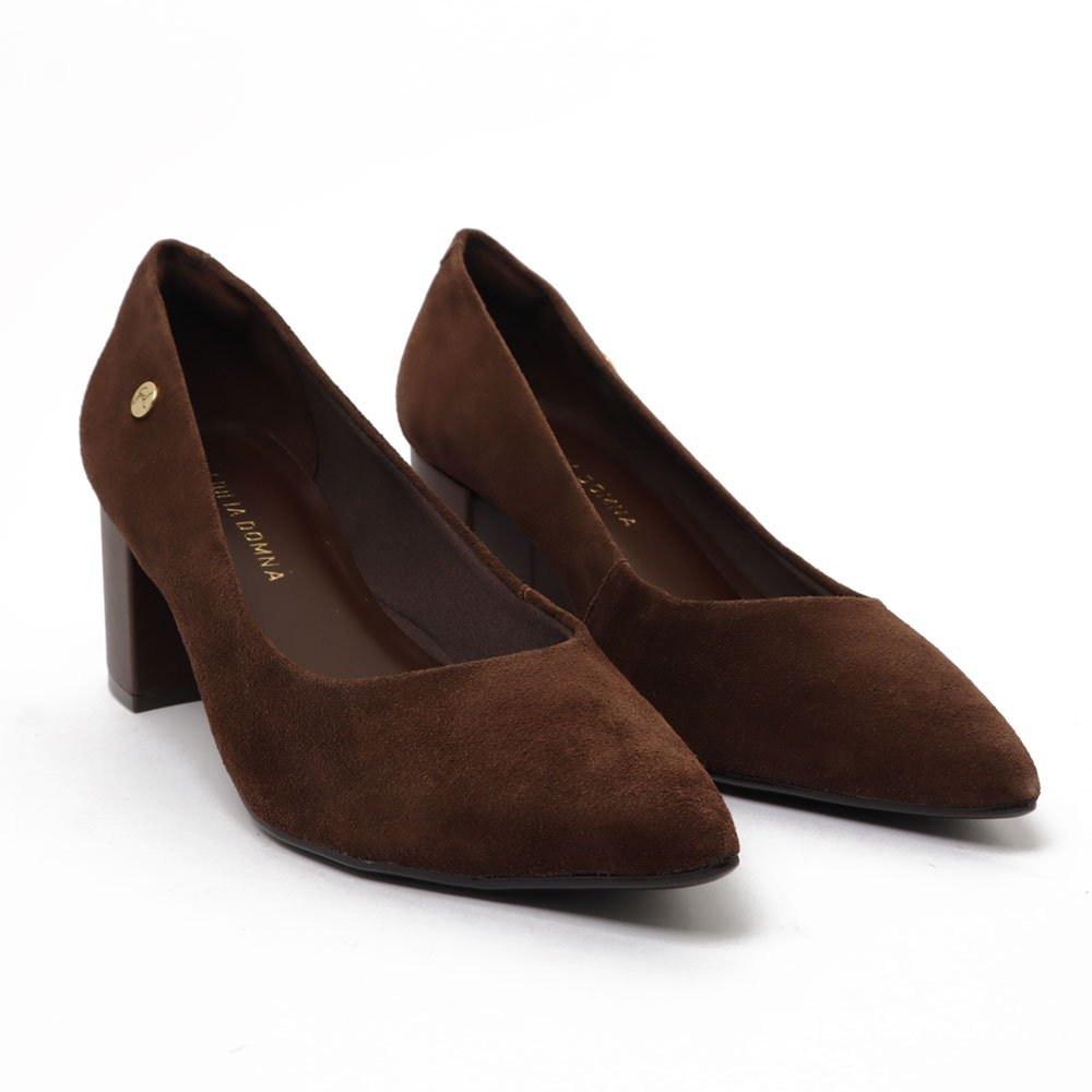 Scarpin Giulia Domna Salto Bloco Médio Nobuck Marrom 3
