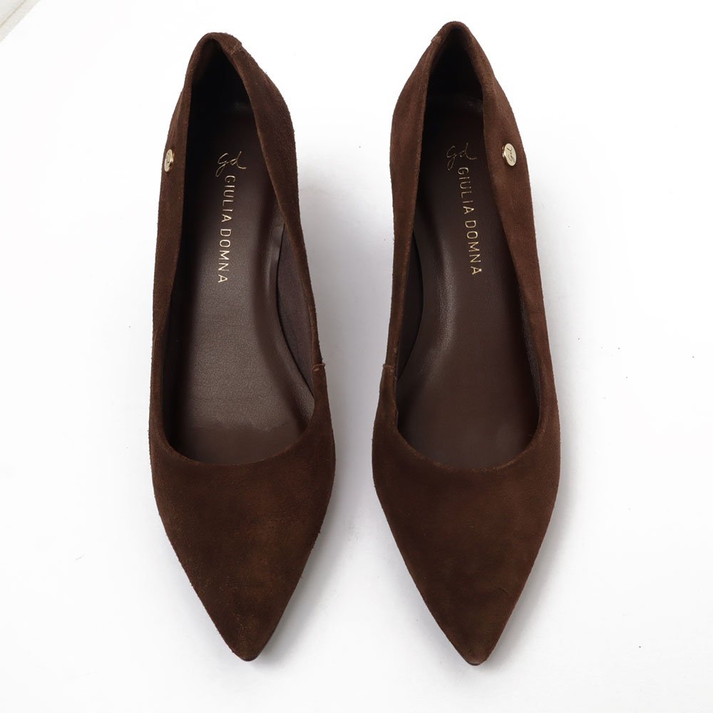 Scarpin Giulia Domna Salto Bloco Médio Nobuck Marrom 7