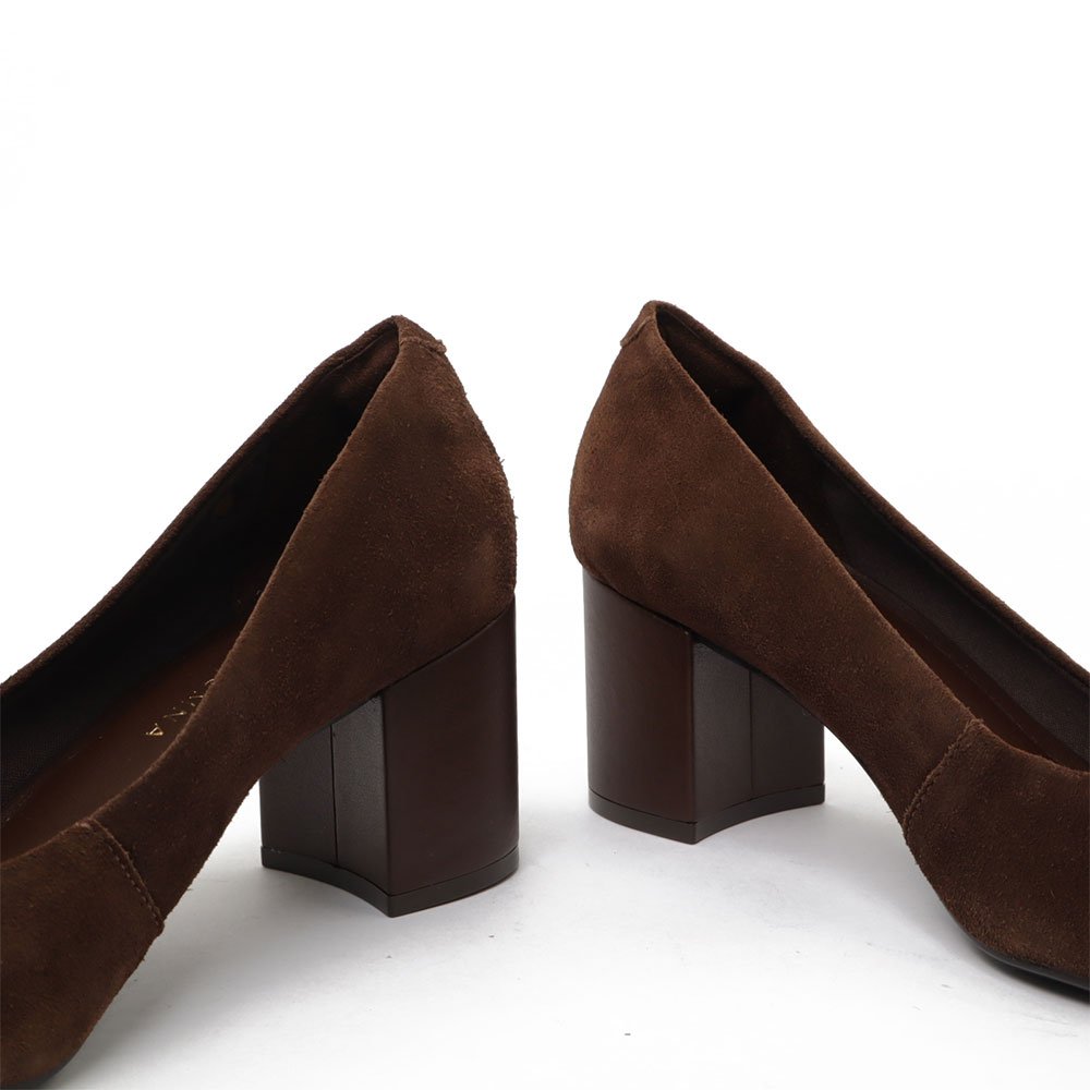 Scarpin Giulia Domna Salto Bloco Médio Nobuck Marrom 8