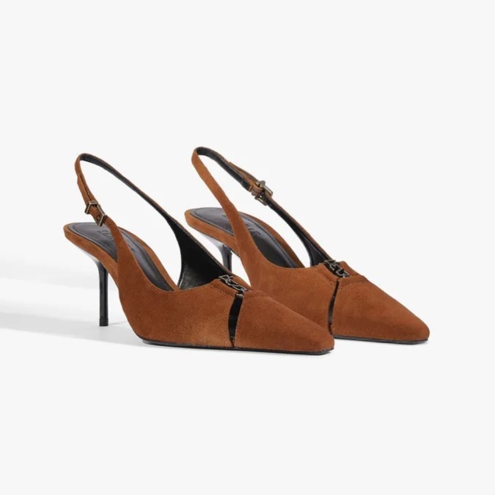 Slingback Schutz Bico Fino Alongado Camurça Marrom 2