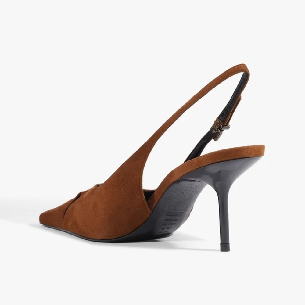 Slingback Schutz Bico Fino Alongado Camurça Marrom 4