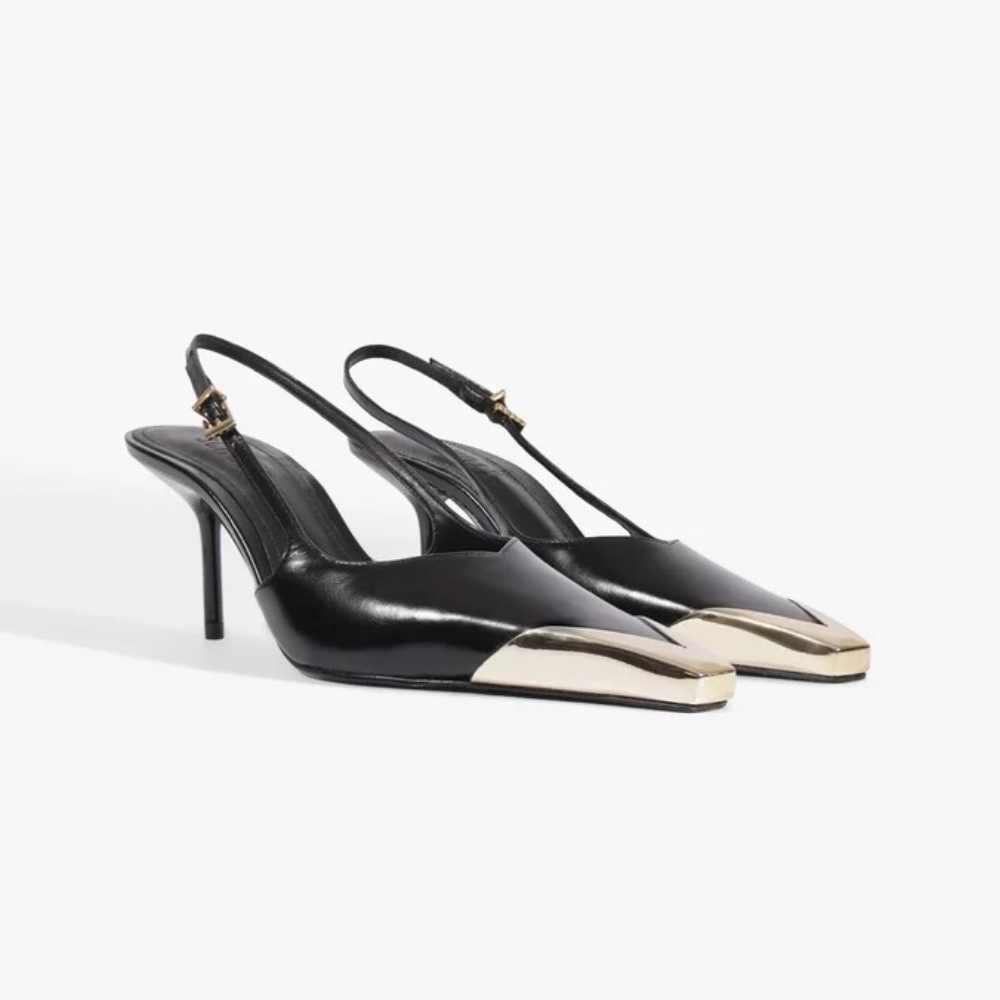 Slingback Schutz Biqueira de Metal Couro Preto 2