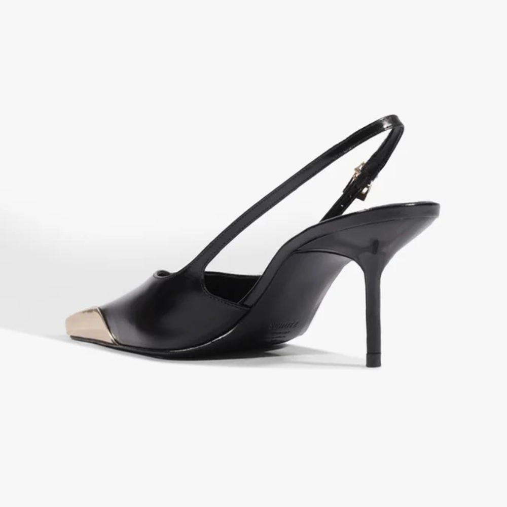Slingback Schutz Biqueira de Metal Couro Preto 4