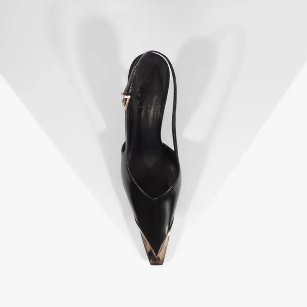 Slingback Schutz Biqueira de Metal Couro Preto 5