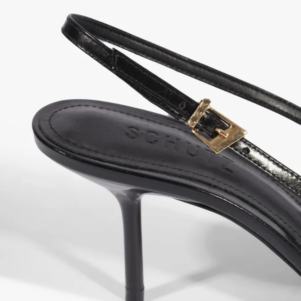 Slingback Schutz Biqueira de Metal Couro Preto 6